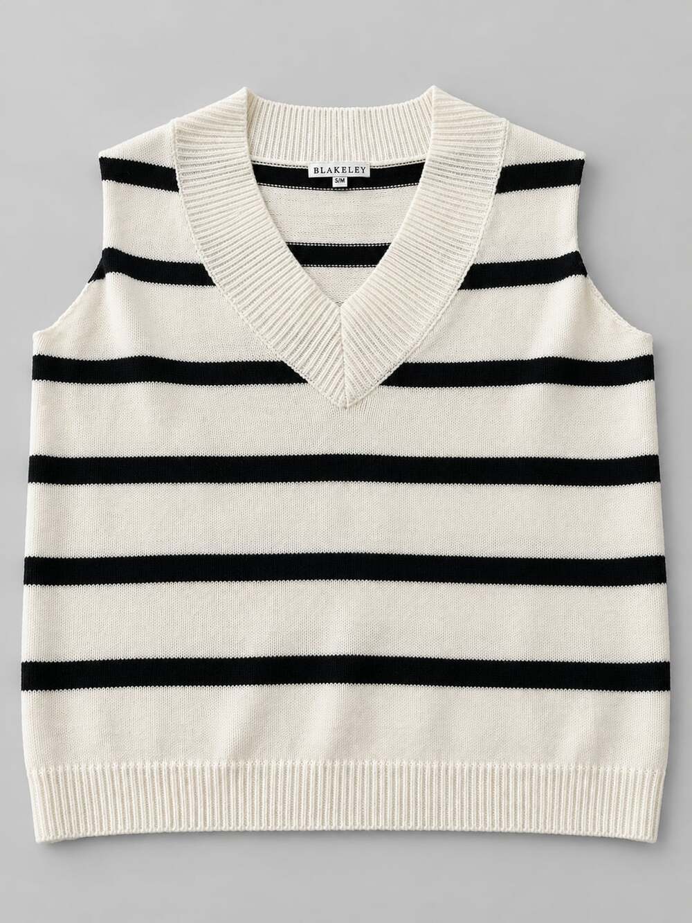 Blakeley Sweater Vest Size S/M Black White Stripe V-Neck (n1)
